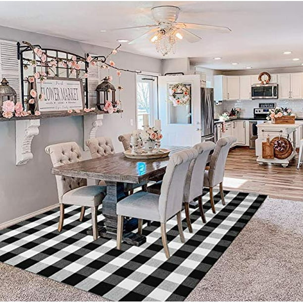 Buffalo Plaid Rug 3' x 5' Buffalo Check Rug Cotton Black and White Washable Checkered Outdoor Rug Carpet for Farmhouse Living Room/Dining Room/Bedroom Buffalo Plaid Rug 3' x 5' Buffalo Check Rug Cotton Black and White Washable Checkered Outdoor Rug Carpet for Farmhouse Living Room/Dining Room/Bedroom